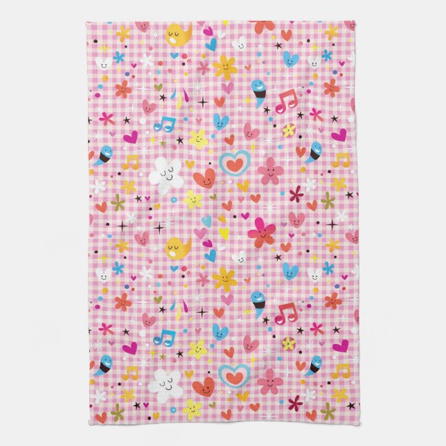 fun cartoon pattern pink kitchen towel (Vertical)