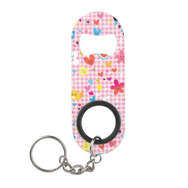 fun cartoon pattern pink mini bottle opener (Front)