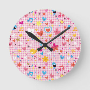 fun cartoon pattern pink round clock