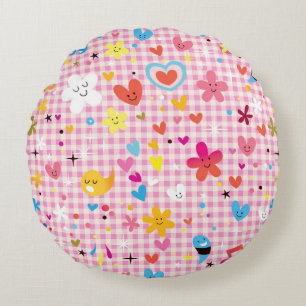 fun cartoon pattern pink round pillow