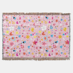 fun cartoon pattern pink throw blanket