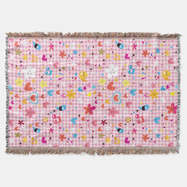 fun cartoon pattern pink throw blanket (Front)