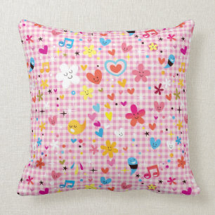 fun cartoon pattern pink throw pillow