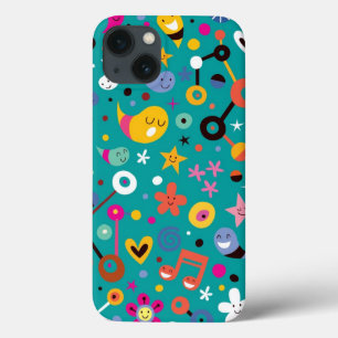 fun cartoon pattern teal iPhone 13 case