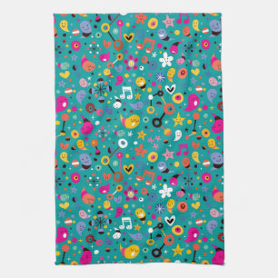 fun cartoon pattern teal kitchen towel