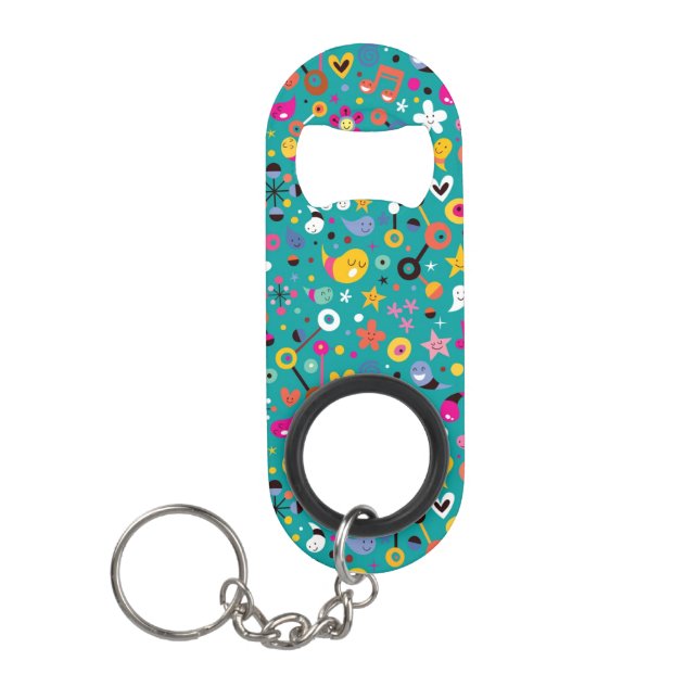 fun cartoon pattern teal mini bottle opener (Front)