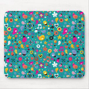fun cartoon pattern teal mouse pad