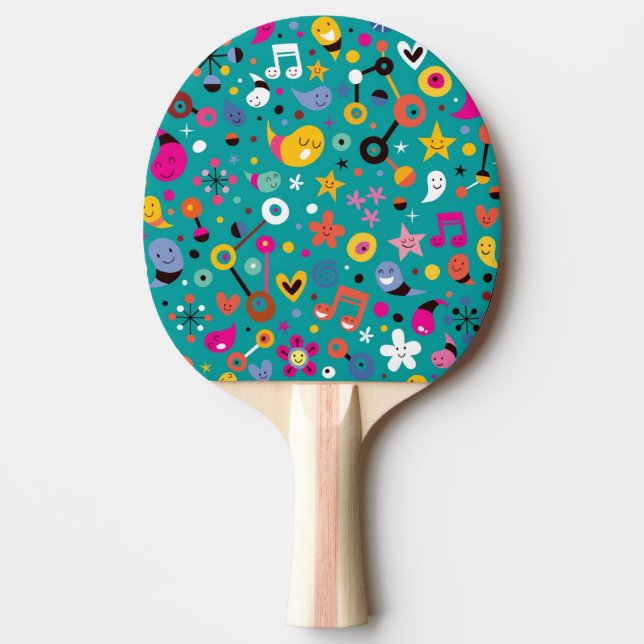 fun cartoon pattern teal ping pong paddle (Front)