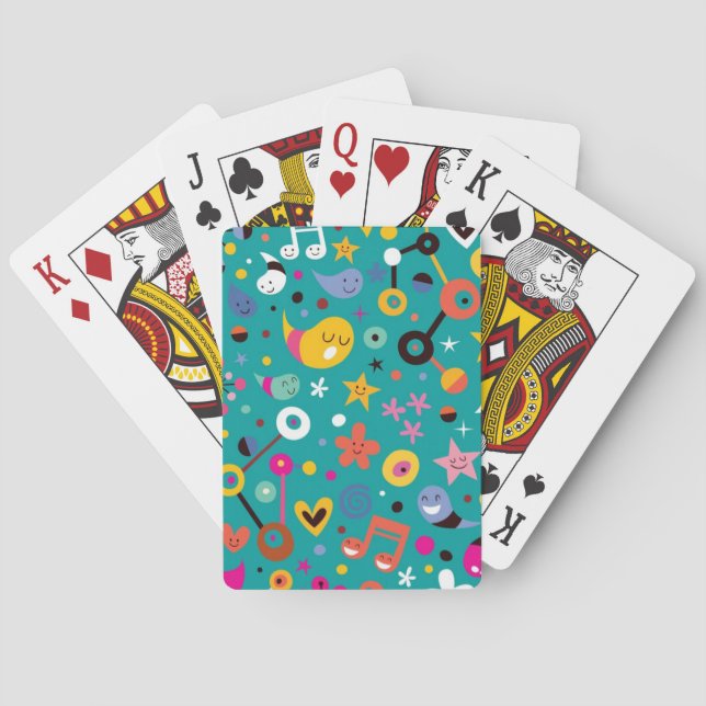 fun cartoon pattern teal playing cards (Back)