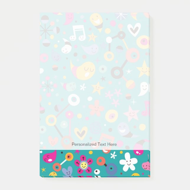 fun cartoon pattern teal post-it notes (Front)