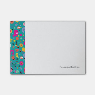 fun cartoon pattern teal post-it notes