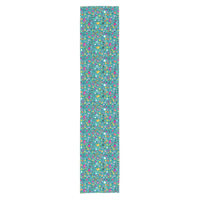 fun cartoon pattern teal short table runner (Front)