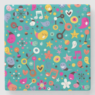 fun cartoon pattern teal stone coaster