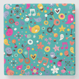 fun cartoon pattern teal stone coaster
