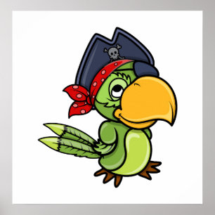 Fun Cartoon Pirate Parrot Poster