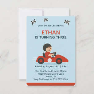 Fun Cartoon Red Go-Kart Racing Birthday Invitation