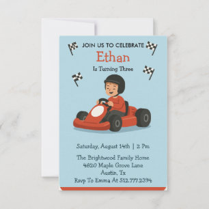 Fun Cartoon Red Go-Kart Racing Birthday Invitation