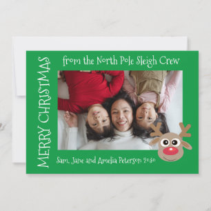 Fun Cartoon Reindeer Green Christmas Holiday Card