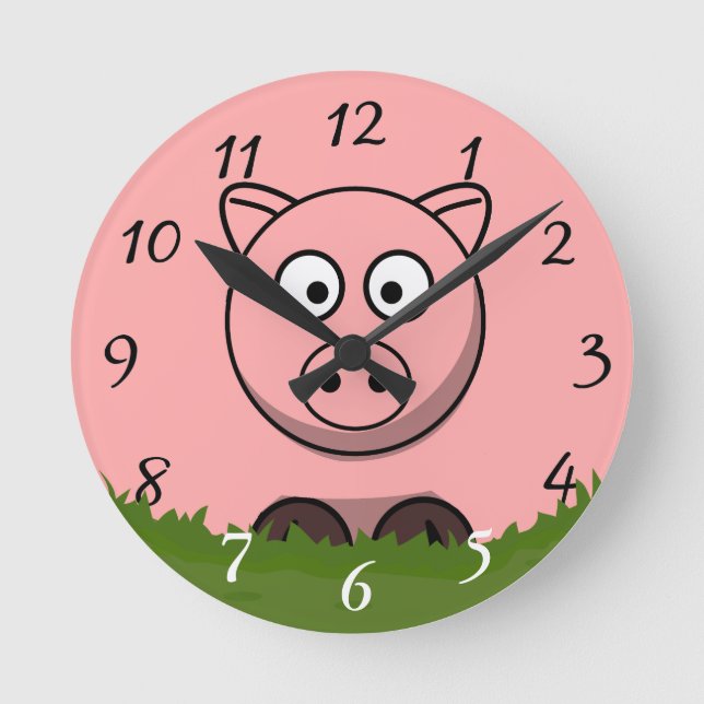 Fun Cartoon Round Pig Round Clock (Front)