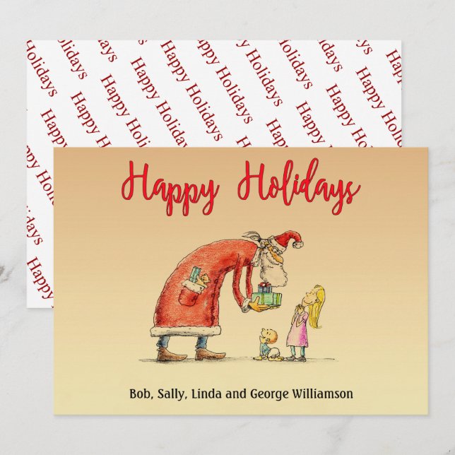 Fun Cartoon Santa Delivers Gifts Happy Holidays Holiday Card (Front/Back)