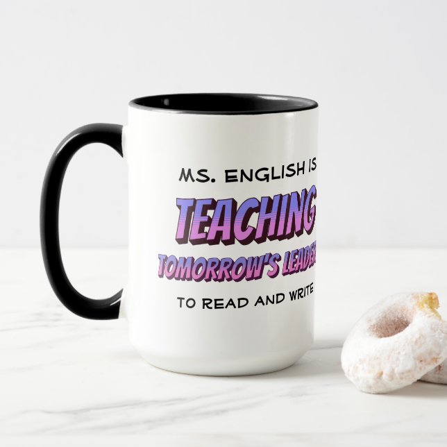 Fun Cartoon Style Personalized English Teacher Mug (With Donut)