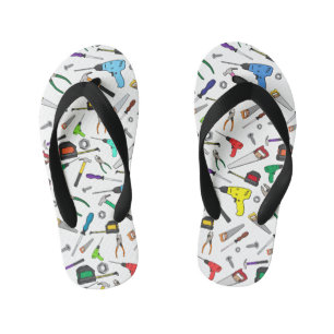 Fun Cartoon Tools Hardware Illustration Pattern Kid's Flip Flops