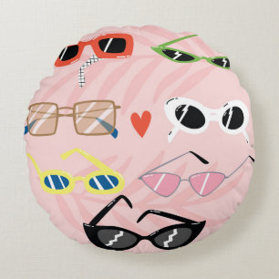 Fun Cartoon: Trendy Sunglasses Collection Round Pillow