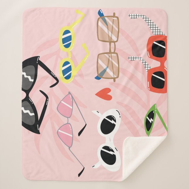 Fun Cartoon: Trendy Sunglasses Collection Sherpa Blanket (Front)