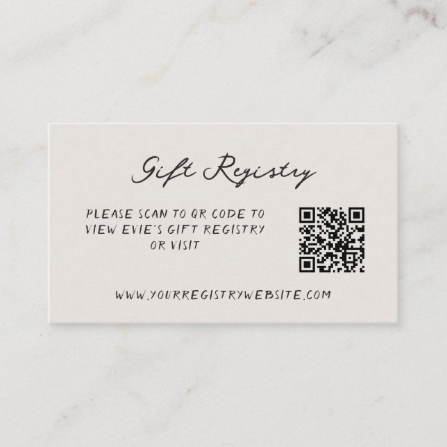 Fun Casual Handwritten Gift Registry QR Code Enclosure Card (Front)