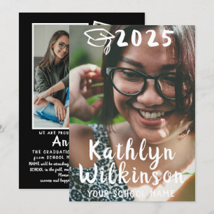 Fun Casual Script Simple 4 Photo Graduation Announcement