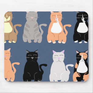 Fun Cat Breeds Types Cartoon Pattern Art Mouse Pad