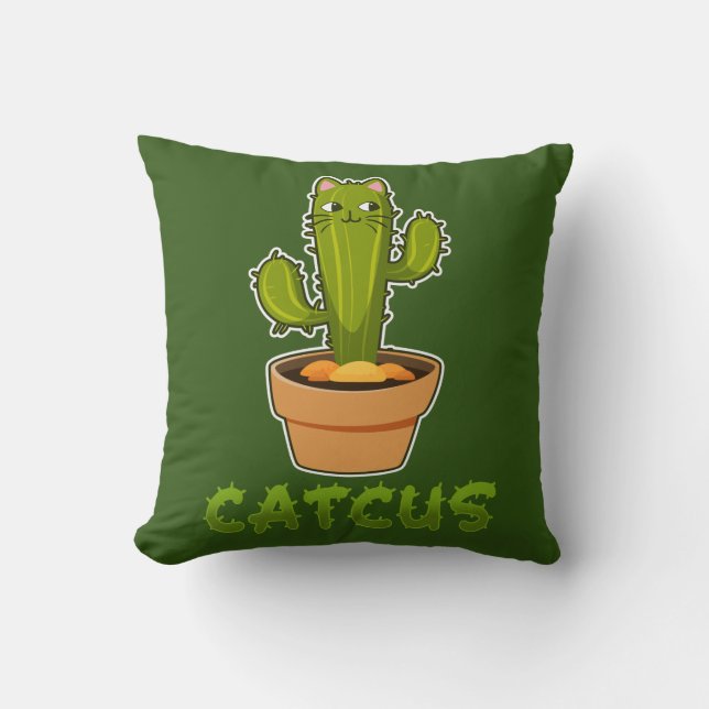 Fun Cat Cactus Catcus Pet Plant Throw Pillow (Front)