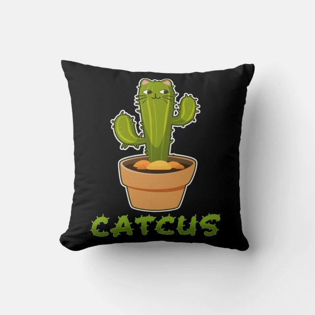 Fun Cat Cactus Catcus Pet Plant Throw Pillow (Front)