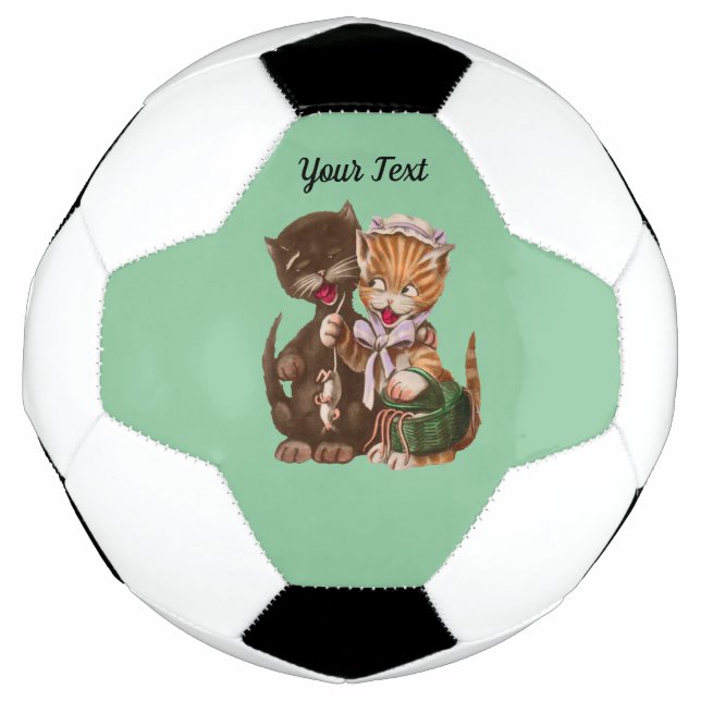 Fun Cat Couple Sharing Rats in Basket Mint Green Soccer Ball (Front)
