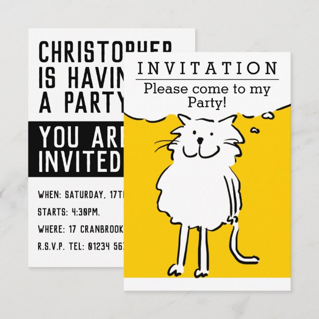 Fun Cat Design Party Invitation (Front/Back)