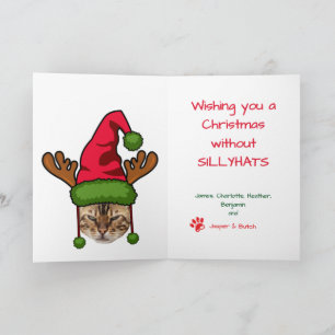 Fun Cat in Funny Hat Photo Personalize Christmas Card