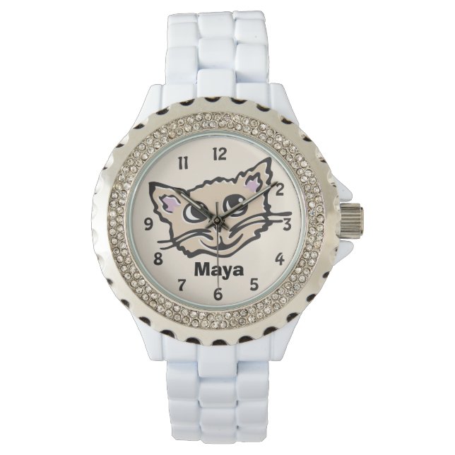 Fun cat kitten graphic name wrist watch (Front)