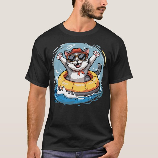 Fun Cat loves River tubing T-Shirt (Front)