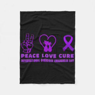 Fun Cat Peace Love Cure Overdose Awareness Support Fleece Blanket