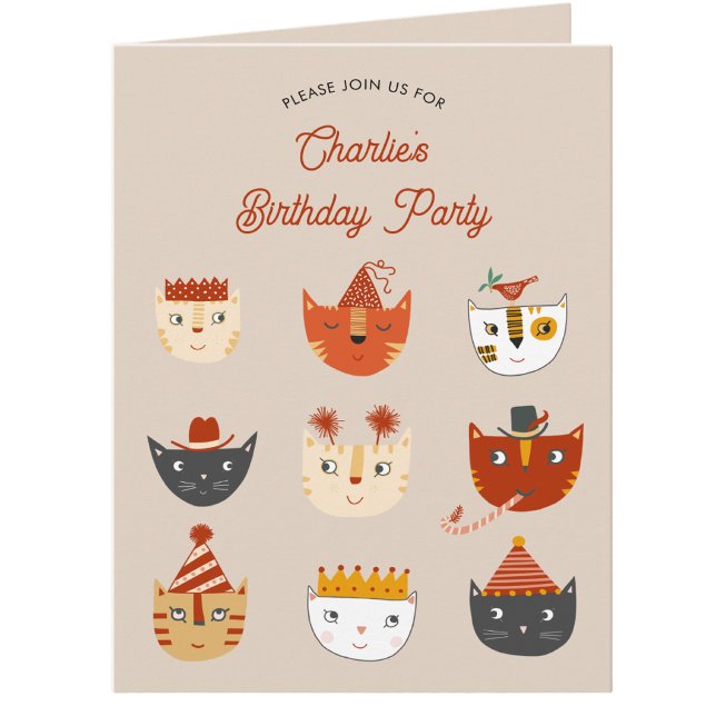 Fun Cat Personalized Birthday Party Invitation (Fun kitty cat personalized birthday party invitation for animal lovers)