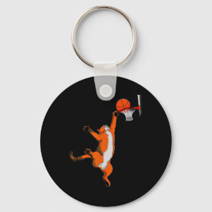 Fun Cat Playing Basketball Sports Cat Basketball L Keychain