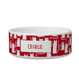 Fun Cat Red and White Personalized Bowl