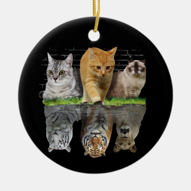 Fun Cat Reflection Gift Design Idea Ceramic Ornament (Front)