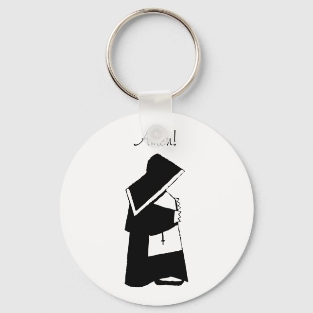 Fun Catholic Nun in Habit AMEN Religious Keychain (Front)