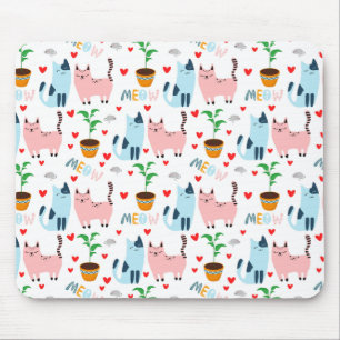 Fun Cats and Mice With Hearts Mouse Pad