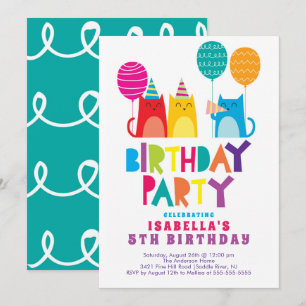 Fun Cats Birthday Party Invitation