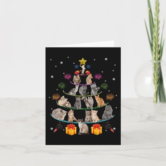 Fun Cats Christmas Tree Meowy Xmas Cats Tree Light Card (Front)