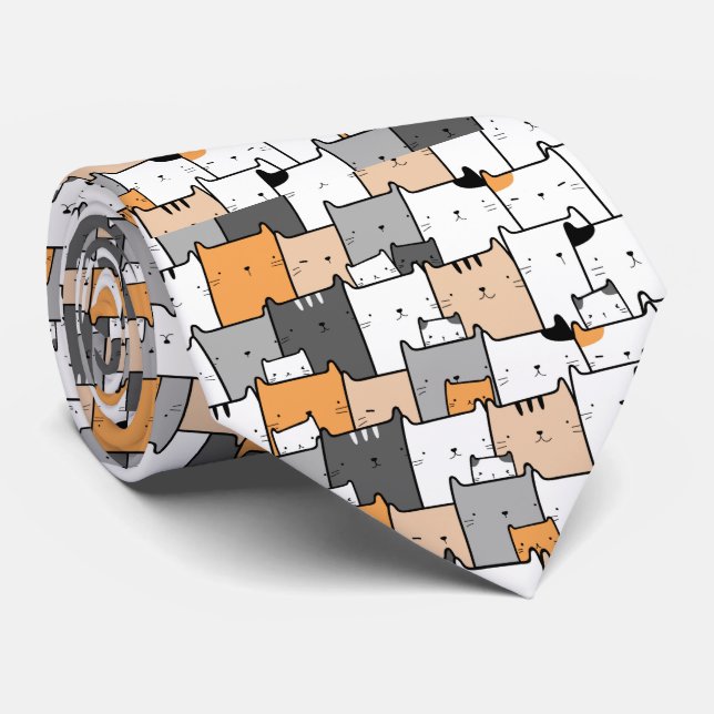 Fun Cats Line Drawing Cute Animal  Tie (Rolled)