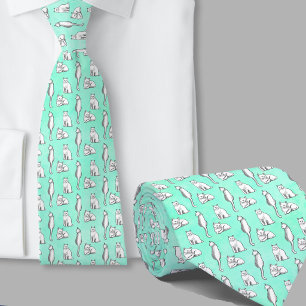 Fun cats pattern hand drawn teal tie