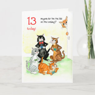 Fun Cats Playing Video Game 13th Birthday Card